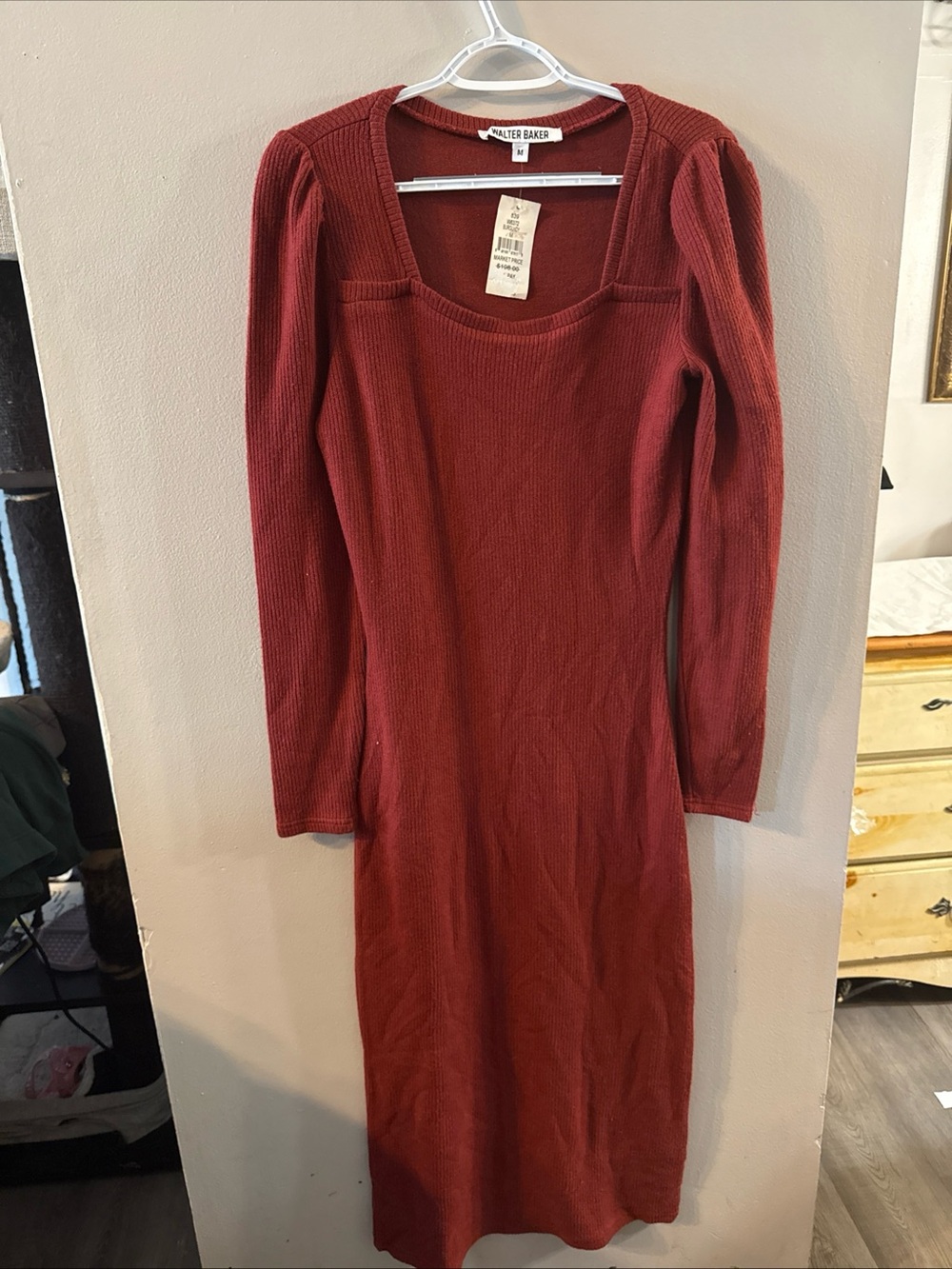 Walter Baker Long Sleeve Sweater Dress Winter Sz M  Burgundy Cozy D26